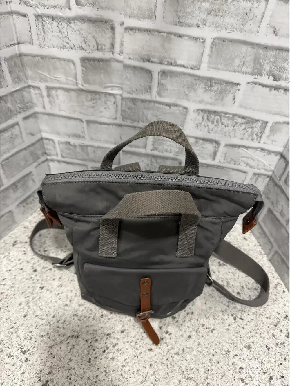 Roka Gray Canvas Backpack with Brown Leather Strap